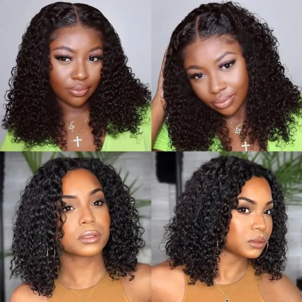 Short Bob Glueless Wigs Deep Wave Glueless Human Hair Ready To Wear 180% Pre Cut Lace 4x4 13x4 Culry Lace Front Human Hair Black - Imagem 14
