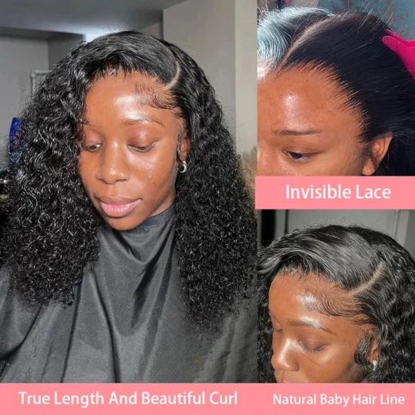 200% Short Curly Bob Wigs Lace Front Human Hair Wigs 13x4 4x4 Deep Wave Lace Frontal Wigs 100% Human Hair Brazilian Hair 14 Inch - Imagem 4