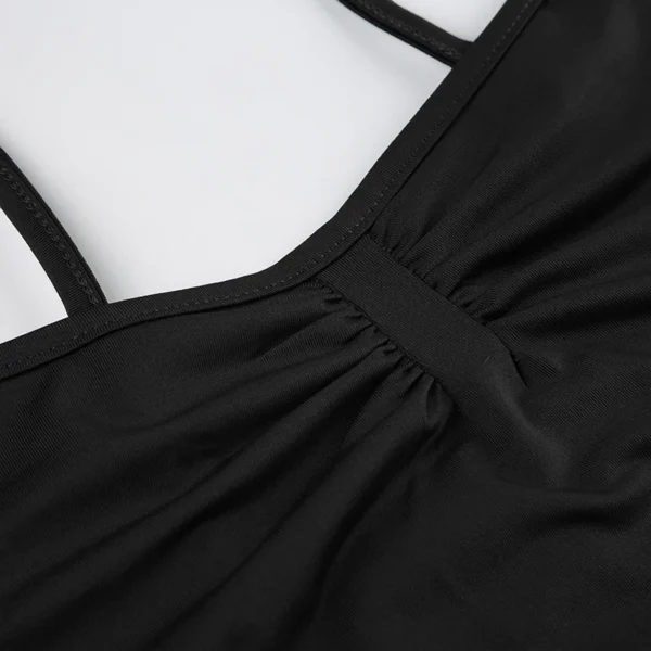 Sweetown Sleeveless Skinny Shirring Skinny Sexy Spaghetti Strap Bodysuit For Women Black Solid Simple Basic Vacation Camisole - Imagem 8
