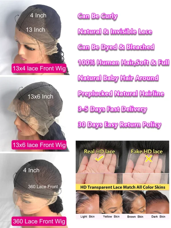 250 Density Deep Wave Lace Front Wig 13x6 Hd Lace Frontal Wig 4x4 13x4 Curly Human Hair Wigs For Women 360 Pre Plucked Lace Wig - Imagem 6