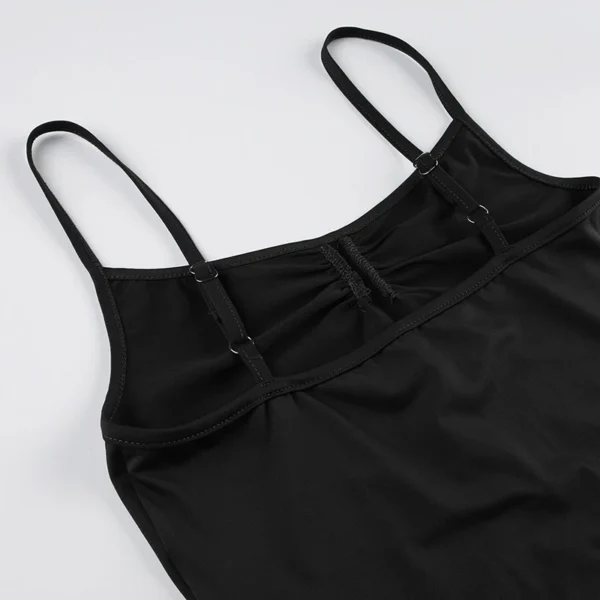 Sweetown Sleeveless Skinny Shirring Skinny Sexy Spaghetti Strap Bodysuit For Women Black Solid Simple Basic Vacation Camisole - Imagem 12
