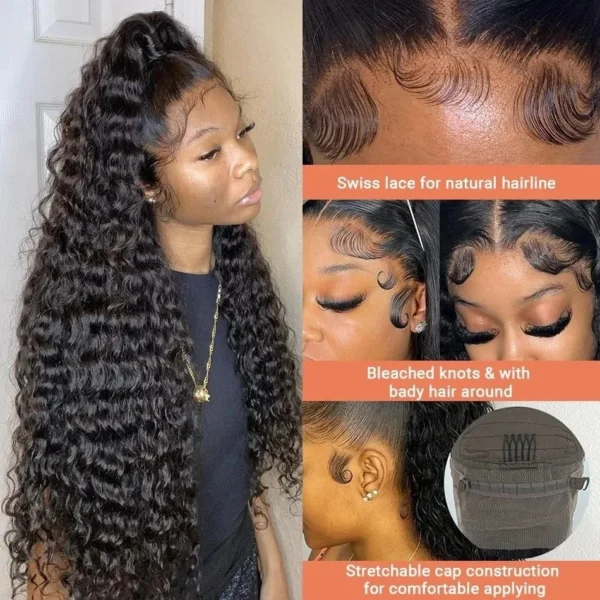 250 Density Deep Wave Lace Front Wig 13x6 Hd Lace Frontal Wig 4x4 13x4 Curly Human Hair Wigs For Women 360 Pre Plucked Lace Wig - Imagem 4