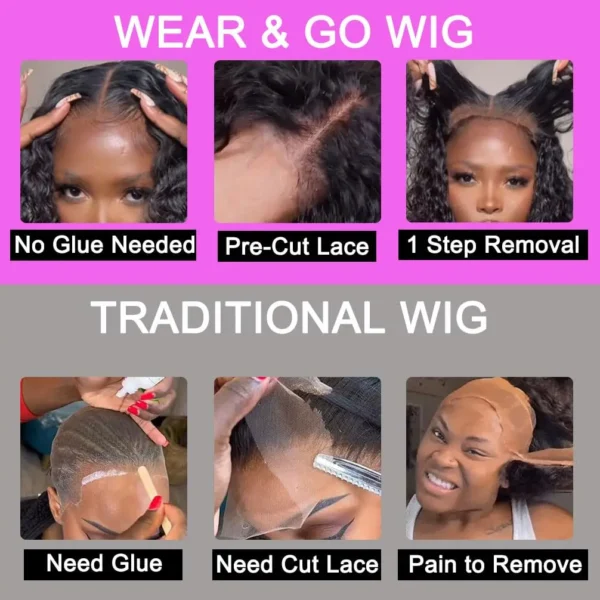 Short Bob Glueless Wigs Deep Wave Glueless Human Hair Ready To Wear 180% Pre Cut Lace 4x4 13x4 Culry Lace Front Human Hair Black - Imagem 32