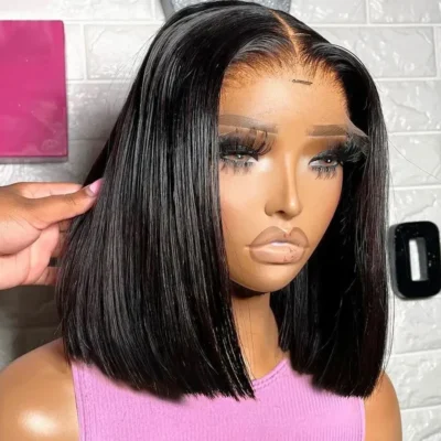 13×4 Bone Straight Human Hair Short Bob Wigs 4×4 Transparent Lace Closure Wig PrePlucked Remy Front Lace Wig For Women Lace Wigs