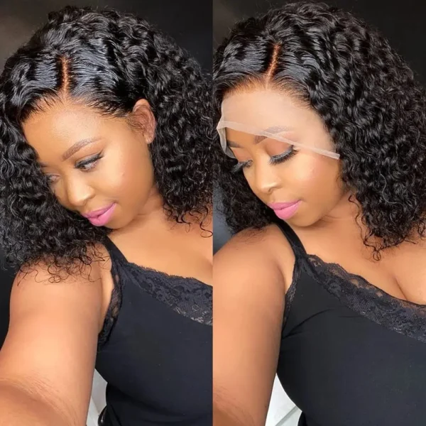 Short Bob Glueless Wigs Deep Wave Glueless Human Hair Ready To Wear 180% Pre Cut Lace 4x4 13x4 Culry Lace Front Human Hair Black - Imagem 35