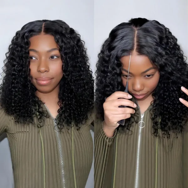 Short Bob Glueless Wigs Deep Wave Glueless Human Hair Ready To Wear 180% Pre Cut Lace 4x4 13x4 Culry Lace Front Human Hair Black - Imagem 23