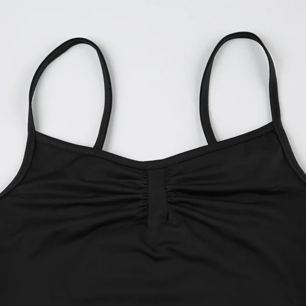 Sweetown Sleeveless Skinny Shirring Skinny Sexy Spaghetti Strap Bodysuit For Women Black Solid Simple Basic Vacation Camisole - Imagem 7