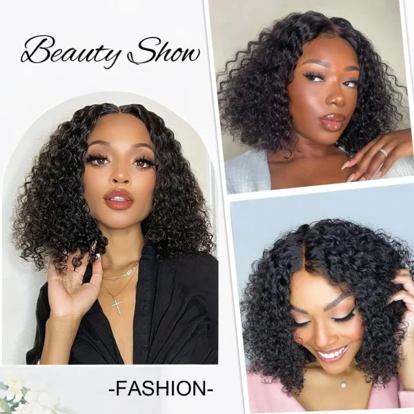 Short Bob Glueless Wigs Deep Wave Glueless Human Hair Ready To Wear 180% Pre Cut Lace 4x4 13x4 Culry Lace Front Human Hair Black - Imagem 31