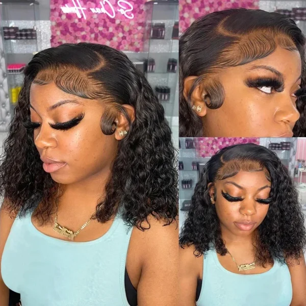200% Short Curly Bob Wigs Lace Front Human Hair Wigs 13x4 4x4 Deep Wave Lace Frontal Wigs 100% Human Hair Brazilian Hair 14 Inch - Imagem 2