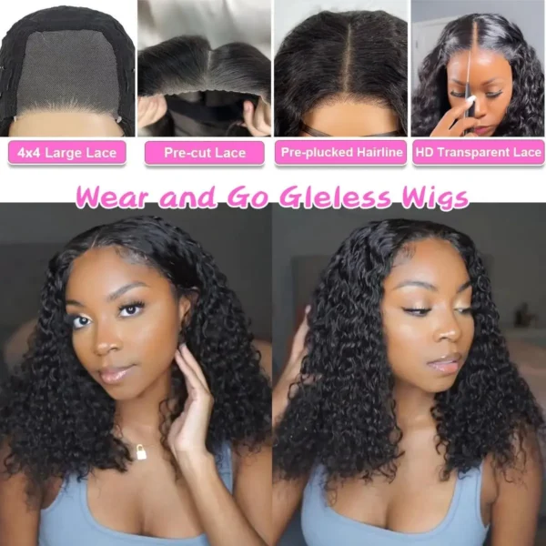 Short Bob Glueless Wigs Deep Wave Glueless Human Hair Ready To Wear 180% Pre Cut Lace 4x4 13x4 Culry Lace Front Human Hair Black - Imagem 16