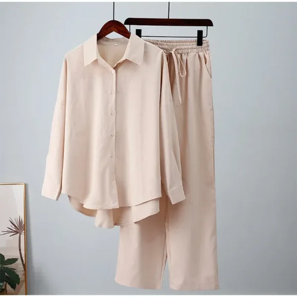 Holiday Wide Leg Pants Set Two Piece Set Women Vintage Boho Maxi Shirt Autumn Casual Loose Work Streetwear Y2k 2025 Outfits - Imagem 5