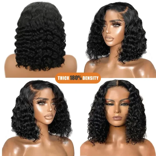 Short Bob Glueless Wigs Deep Wave Glueless Human Hair Ready To Wear 180% Pre Cut Lace 4x4 13x4 Culry Lace Front Human Hair Black - Imagem 15