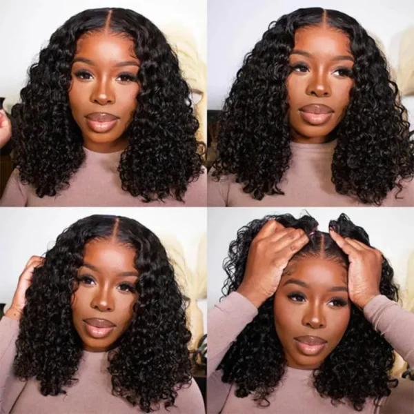 Short Bob Glueless Wigs Deep Wave Glueless Human Hair Ready To Wear 180% Pre Cut Lace 4x4 13x4 Culry Lace Front Human Hair Black - Imagem 38