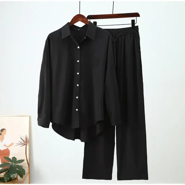 Holiday Wide Leg Pants Set Two Piece Set Women Vintage Boho Maxi Shirt Autumn Casual Loose Work Streetwear Y2k 2025 Outfits - Imagem 3