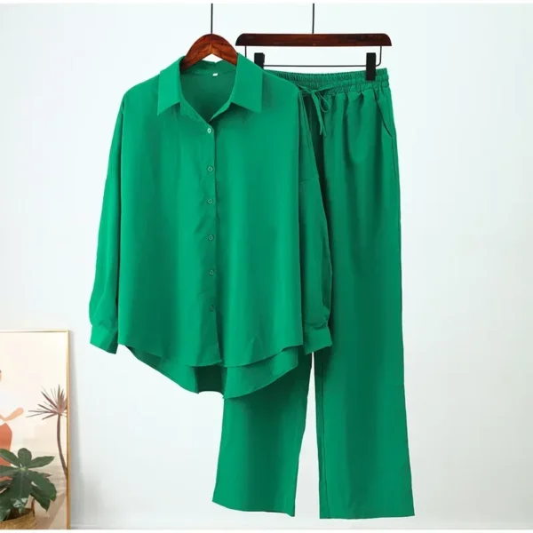 Holiday Wide Leg Pants Set Two Piece Set Women Vintage Boho Maxi Shirt Autumn Casual Loose Work Streetwear Y2k 2025 Outfits - Imagem 2
