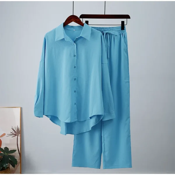 Holiday Wide Leg Pants Set Two Piece Set Women Vintage Boho Maxi Shirt Autumn Casual Loose Work Streetwear Y2k 2025 Outfits - Imagem 13