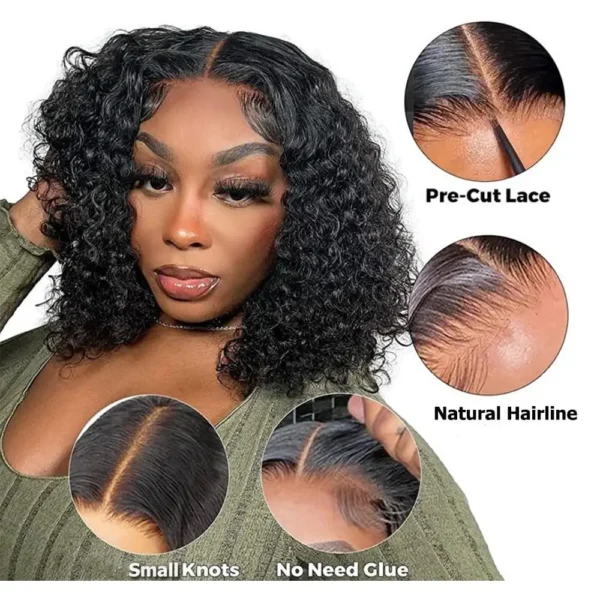 Short Bob Glueless Wigs Deep Wave Glueless Human Hair Ready To Wear 180% Pre Cut Lace 4x4 13x4 Culry Lace Front Human Hair Black - Imagem 13