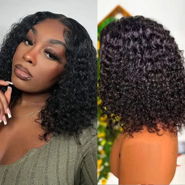 Short Bob Glueless Wigs Deep Wave Glueless Human Hair Ready To Wear 180% Pre Cut Lace 4x4 13x4 Culry Lace Front Human Hair Black - Imagem 2