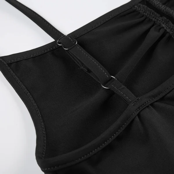 Sweetown Sleeveless Skinny Shirring Skinny Sexy Spaghetti Strap Bodysuit For Women Black Solid Simple Basic Vacation Camisole - Imagem 13