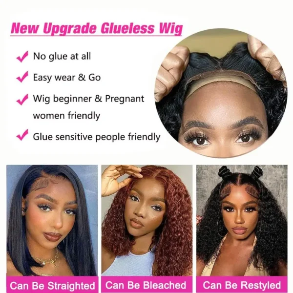 Short Bob Glueless Wigs Deep Wave Glueless Human Hair Ready To Wear 180% Pre Cut Lace 4x4 13x4 Culry Lace Front Human Hair Black - Imagem 29