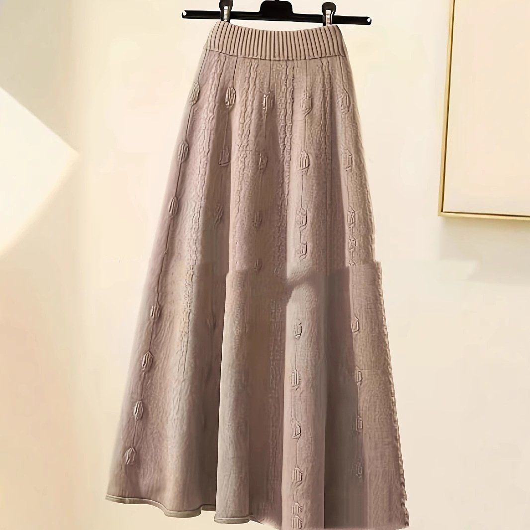 Fashion Polo Collar Contrast Color High Class Elegant Design Woolen Skirt Two-piece Set - Imagem 5