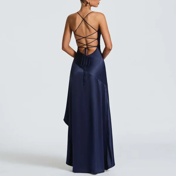 Sexy Slash Neck Slim Ruffle Banquet Dress Women Spring Backless Lace-up Long Irregular Dress Summer Sleeveless Hollow Maxi Dress - Imagem 25