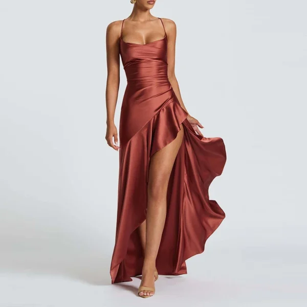 Banquet Luxury Irregular Solid Prom Gown Temperament High Waist Sleeveless Satin Dress Sexy Off Shoulder Slim Halter Long Robes - Imagem 8