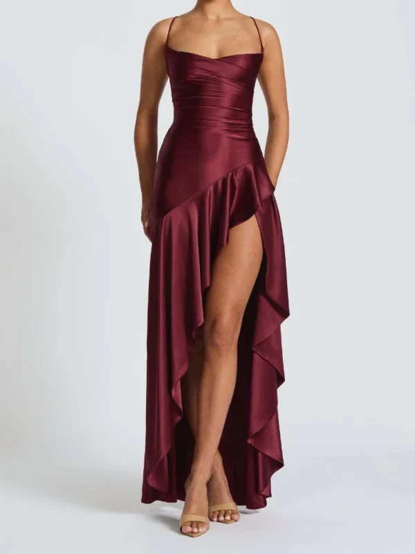 New in Summer Elegant Spaghetti Strap Satin Split Maxi Dress Women Sexy Backless Bodycon Party Evening Dress Summer Hol - Imagem 12