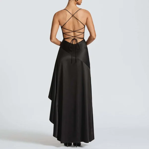 Sexy Slash Neck Slim Ruffle Banquet Dress Women Spring Backless Lace-up Long Irregular Dress Summer Sleeveless Hollow Maxi Dress - Imagem 23