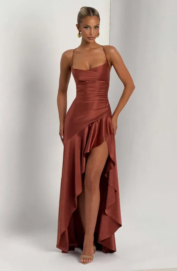 Sexy Satin Club Evening Party Dresses 2025 Summer Women Clothing Elegant Ruffle Irregular Backless Bandage Long Maxi Dress - Imagem 49