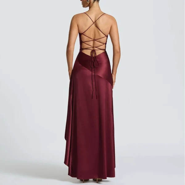 Sexy Slash Neck Slim Ruffle Banquet Dress Women Spring Backless Lace-up Long Irregular Dress Summer Sleeveless Hollow Maxi Dress - Imagem 20