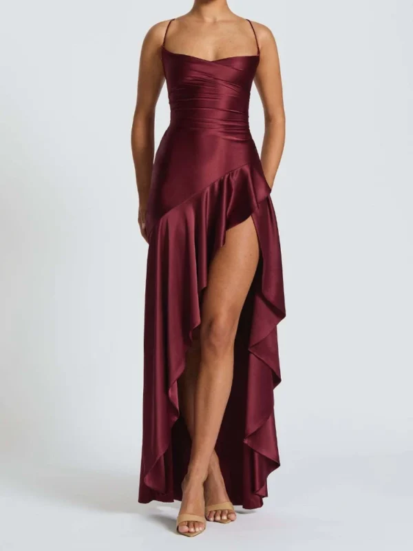New in Summer Elegant Spaghetti Strap Satin Split Maxi Dress Women Sexy Backless Bodycon Party Evening Dress Summer Hol - Imagem 2