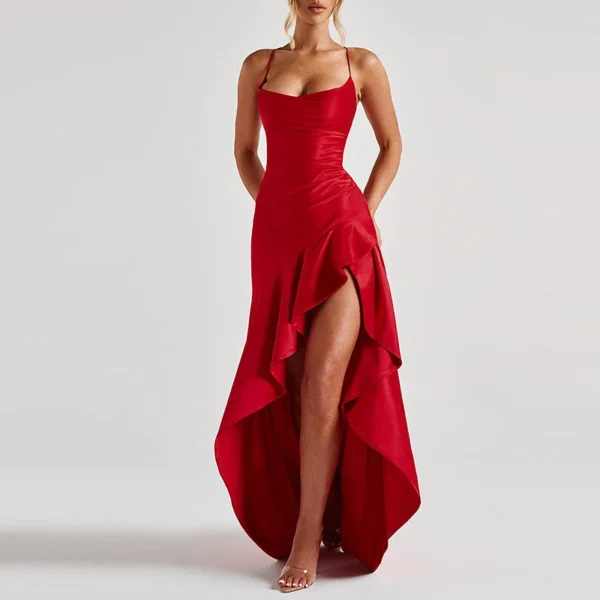 Banquet Luxury Irregular Solid Prom Gown Temperament High Waist Sleeveless Satin Dress Sexy Off Shoulder Slim Halter Long Robes - Imagem 12