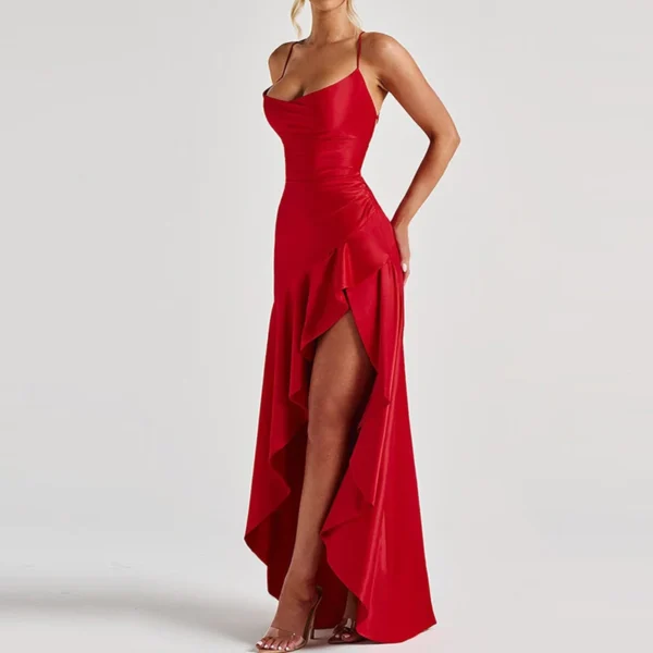 Banquet Luxury Irregular Solid Prom Gown Temperament High Waist Sleeveless Satin Dress Sexy Off Shoulder Slim Halter Long Robes - Imagem 2