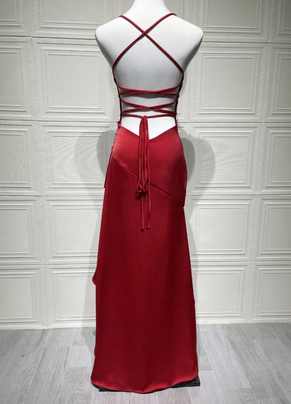 New in Summer Elegant Spaghetti Strap Satin Split Maxi Dress Women Sexy Backless Bodycon Party Evening Dress Summer Hol - Imagem 25