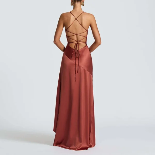 Sexy Slash Neck Slim Ruffle Banquet Dress Women Spring Backless Lace-up Long Irregular Dress Summer Sleeveless Hollow Maxi Dress - Imagem 22