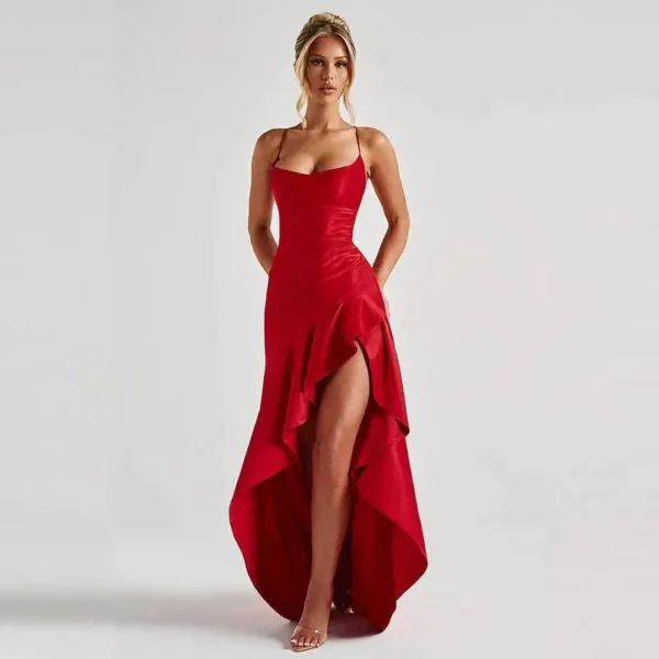 Sexy Satin Club Evening Party Dresses 2025 Summer Women Clothing Elegant Ruffle Irregular Backless Bandage Long Maxi Dress - Imagem 5