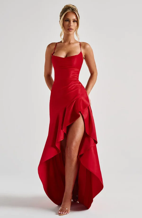 Sexy Satin Club Evening Party Dresses 2025 Summer Women Clothing Elegant Ruffle Irregular Backless Bandage Long Maxi Dress - Imagem 16