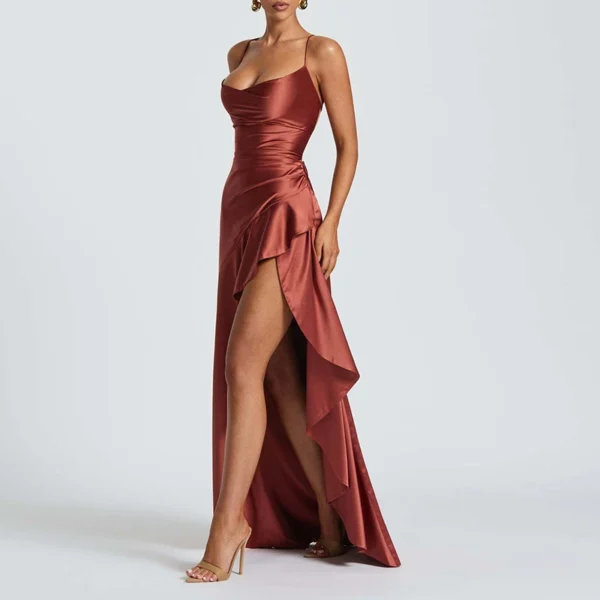 Sexy Slash Neck Slim Ruffle Banquet Dress Women Spring Backless Lace-up Long Irregular Dress Summer Sleeveless Hollow Maxi Dress - Imagem 21