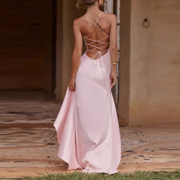 Banquet Luxury Irregular Solid Prom Gown Temperament High Waist Sleeveless Satin Dress Sexy Off Shoulder Slim Halter Long Robes - Imagem 14