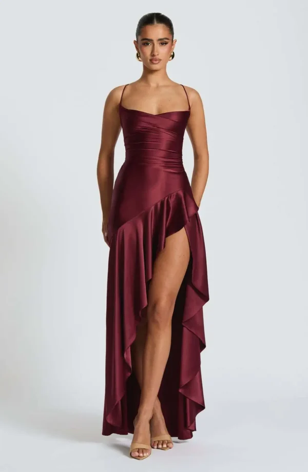 Sexy Satin Club Evening Party Dresses 2025 Summer Women Clothing Elegant Ruffle Irregular Backless Bandage Long Maxi Dress - Imagem 9