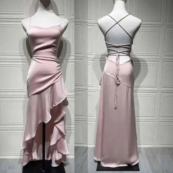 Sexy Satin Club Evening Party Dresses 2025 Summer Women Clothing Elegant Ruffle Irregular Backless Bandage Long Maxi Dress - Imagem 11
