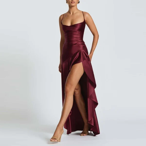 Banquet Luxury Irregular Solid Prom Gown Temperament High Waist Sleeveless Satin Dress Sexy Off Shoulder Slim Halter Long Robes - Imagem 15