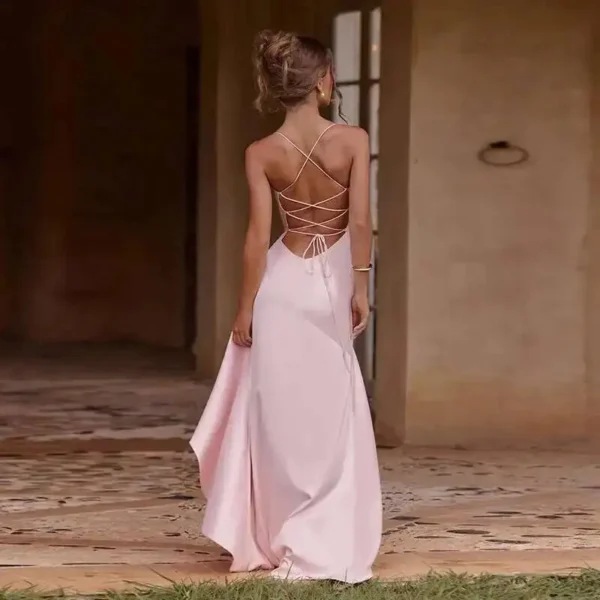 Sexy Satin Club Evening Party Dresses 2025 Summer Women Clothing Elegant Ruffle Irregular Backless Bandage Long Maxi Dress - Imagem 4
