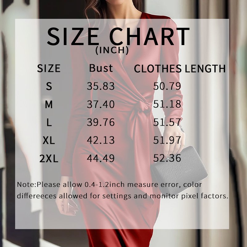 Women's Burgundy Satin Midi Dress Elegant V-Neck Long Sleeve Bodycon Dress With Belted Waist - Imagem 3