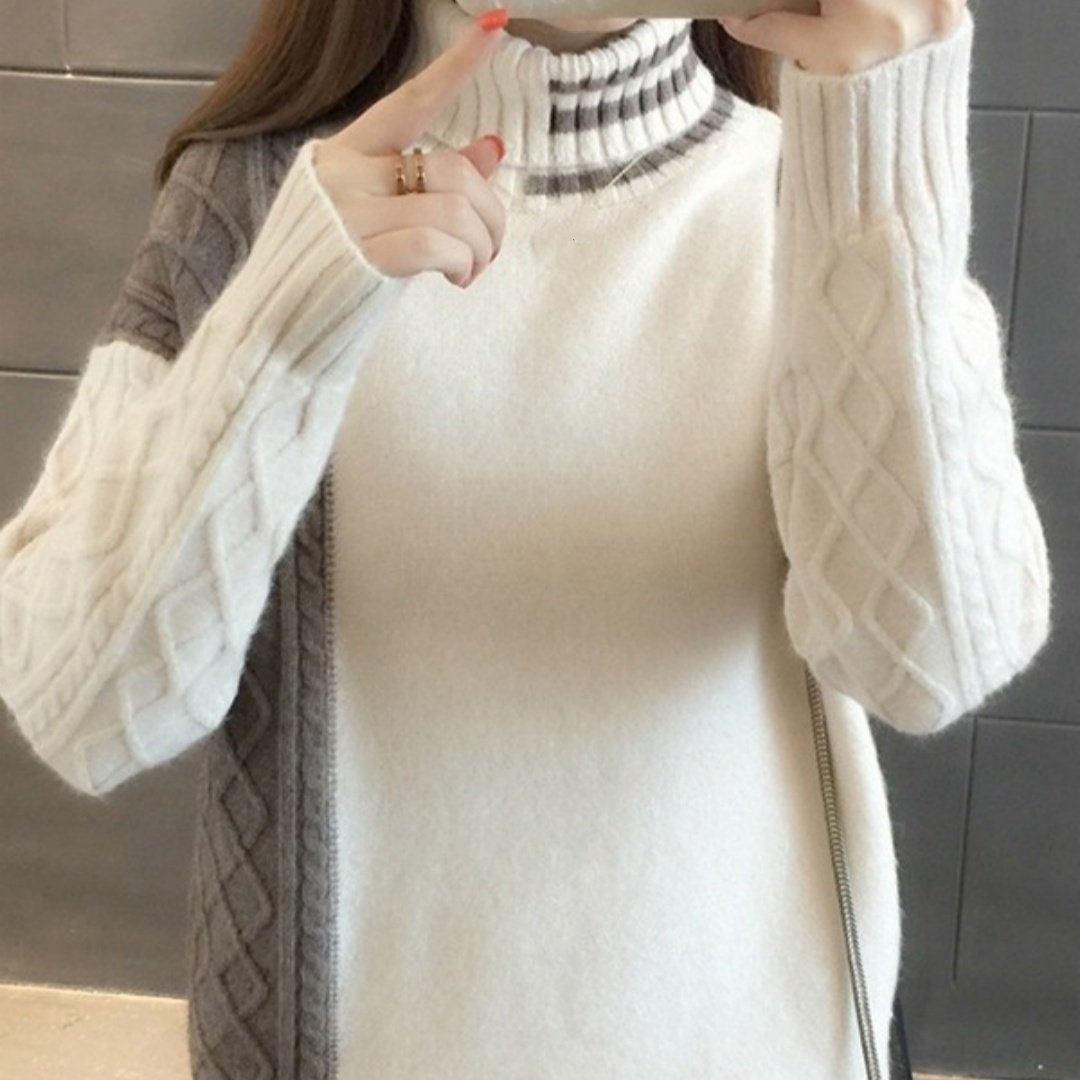 Fashion Polo Collar Contrast Color High Class Elegant Design Woolen Skirt Two-piece Set - Imagem 4